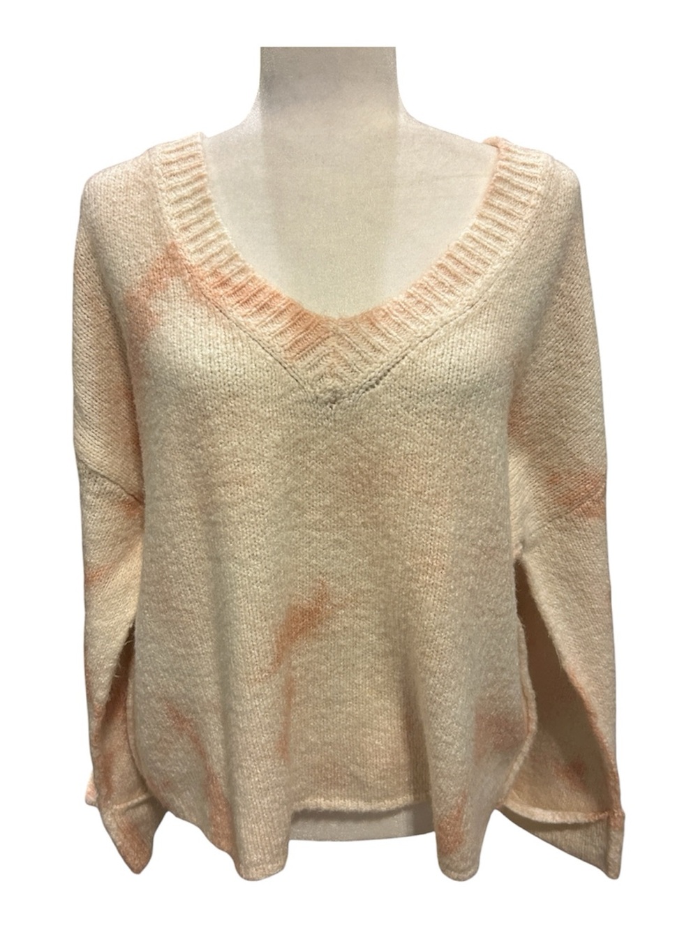 Anthropologie Maggie Peach and Cream V-Neck Pullover Sweater